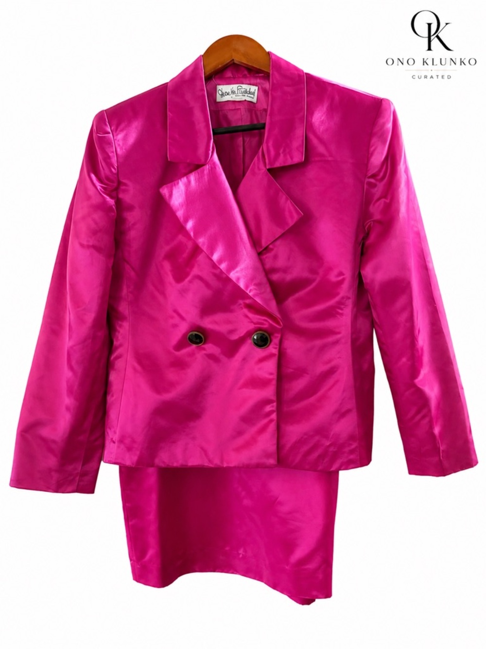 Vintage 1980s Diane von Furstenberg Fuchsia Satin Skirt Suit